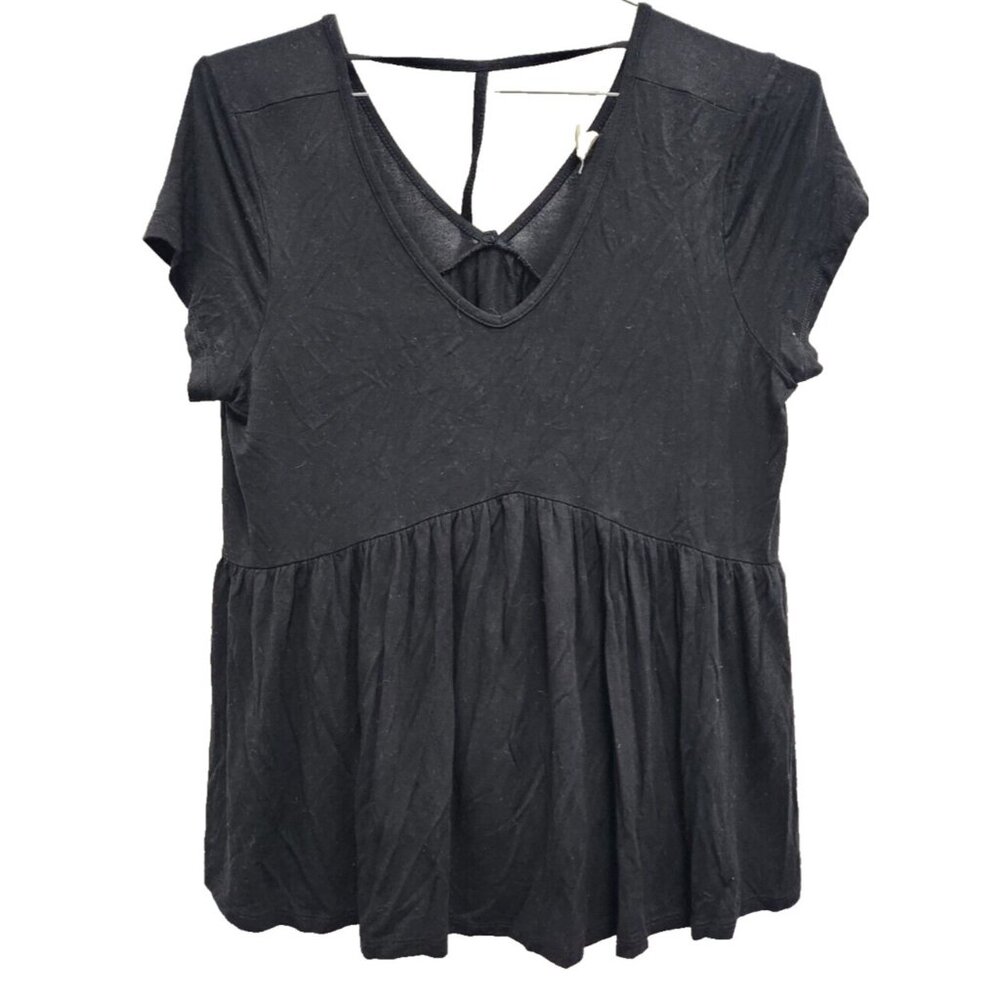 Lazy Sundays By Paper Crane Babydoll Top Womens Small Black‎ BOHO Short Sleeve